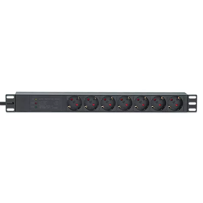 Intellinet 19 inch 1U Rackmount 7-drożny PDU ochrona przeciwprzepięciowa 16A 3m przewód