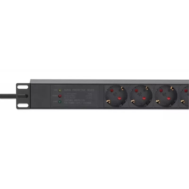 Intellinet 19 inch 1U Rackmount 7-drożny PDU ochrona przeciwprzepięciowa 16A 3m przewód