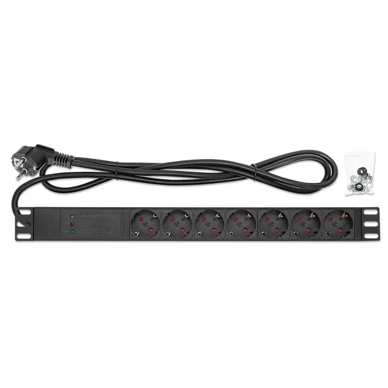 Intellinet 19 inch 1U Rackmount 7-drożny PDU ochrona przeciwprzepięciowa 16A 3m przewód