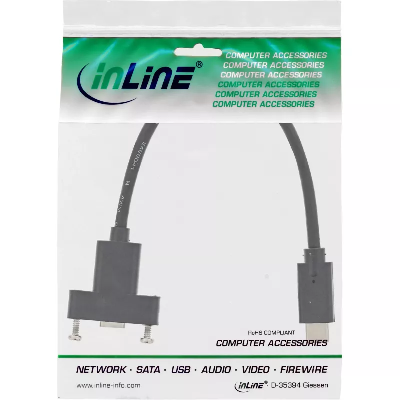 Kabel InLine USB 3.2 Gen.2 C męski/żeński z kołnierzem, czarny, 0,20 m