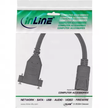 Kabel InLine DisplayPort męski na żeński z kołnierzem 0,2 m, czarny