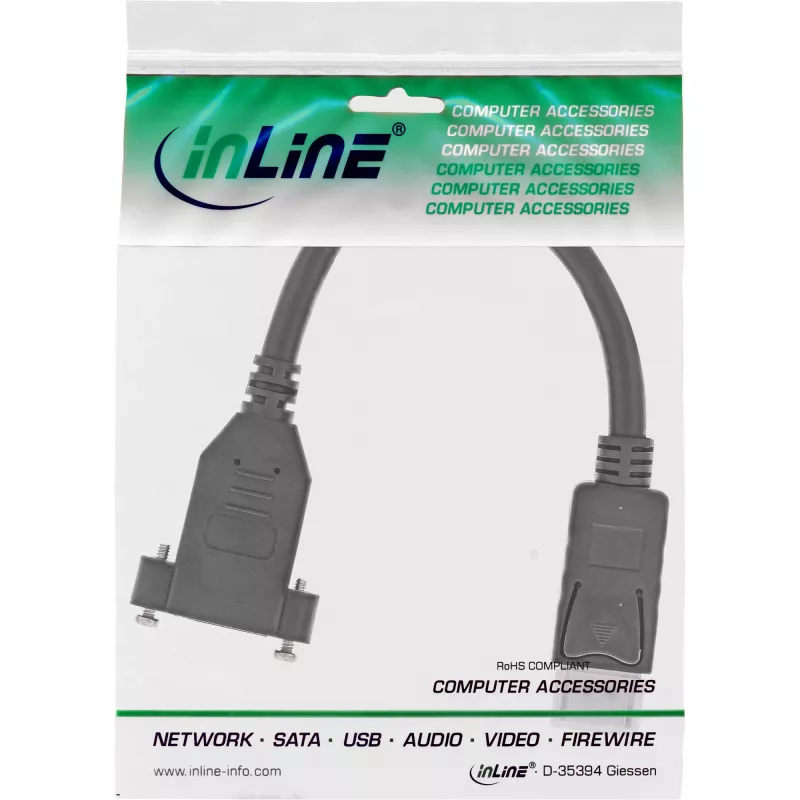 Kabel InLine DisplayPort męski na żeński z kołnierzem 0,2 m, czarny