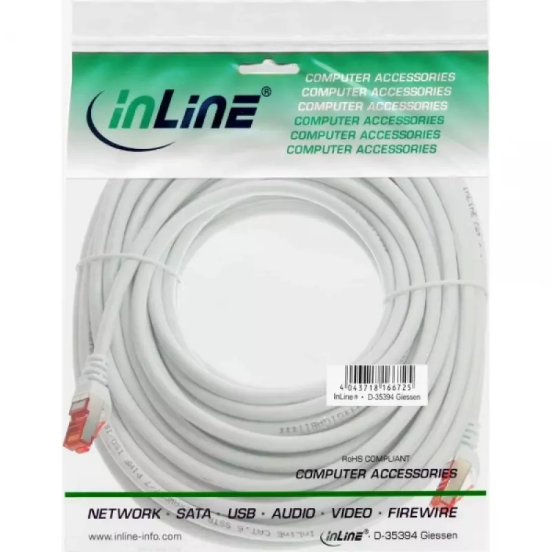 Kabel krosowy InLine S/FTP PiMF Cat.6 250MHz PVC miedź biały 7,5m