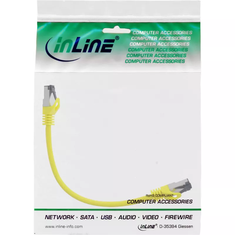 InLine Kabel krosowy, S/FTP (PiMf), kat.8.1, 2000 MHz, bezhalogenowy, żółty, 0,3 m