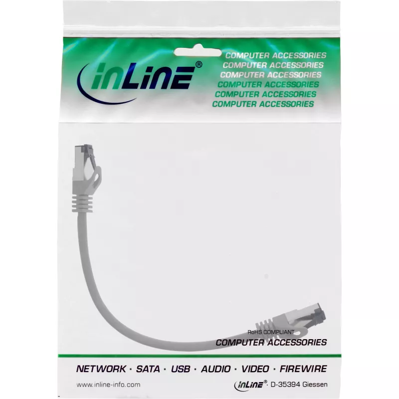 InLine Patch kabel, S/FTP (PiMf), Cat.8.1, 2000MHz, bezhalogenowy, szary, 0,25m