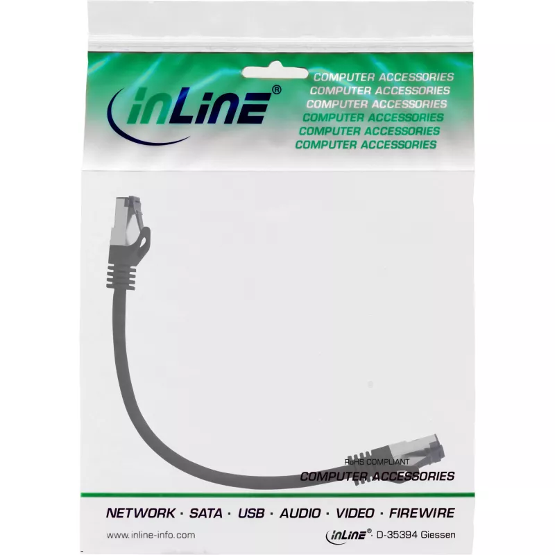 InLine Patch kabel S/FTP PiMF Cat.8.1 halogen free 2000MHz Czarny, 0.25m