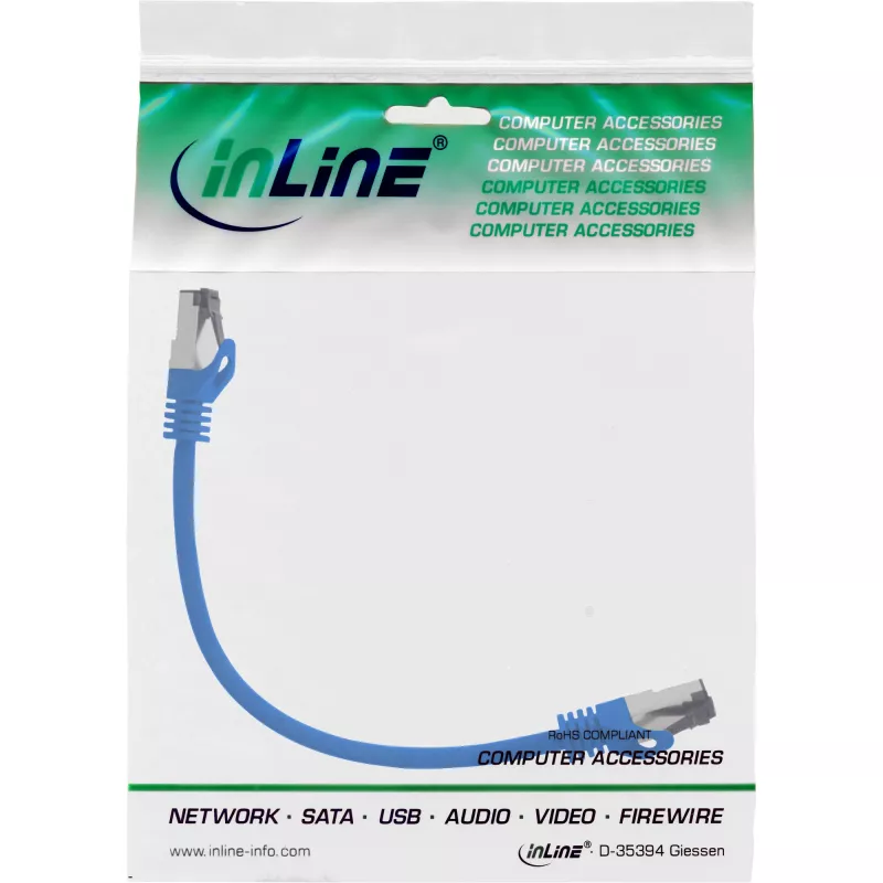 InLine Kabel krosowy S/FTP PiMF kat.8.1 bezhalogenowy 2000 MHz niebieski, 0,25 m