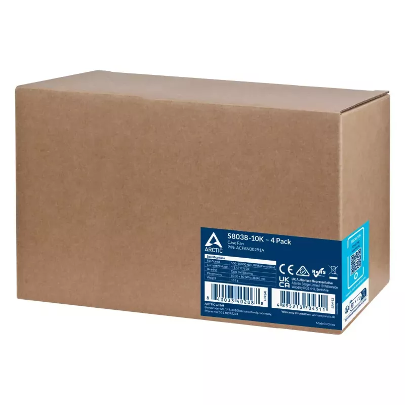 Wentylator ARCTIC S8038-10K 80 mm 102 cfm z podwójnym łożyskiem kulkowym, czarny