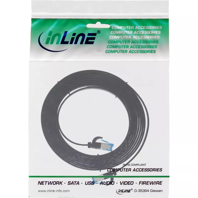 InLine płaski kabel krosowy, U/FTP, kat.6A, bezhalogenkowy TPE, czarny, 3 m