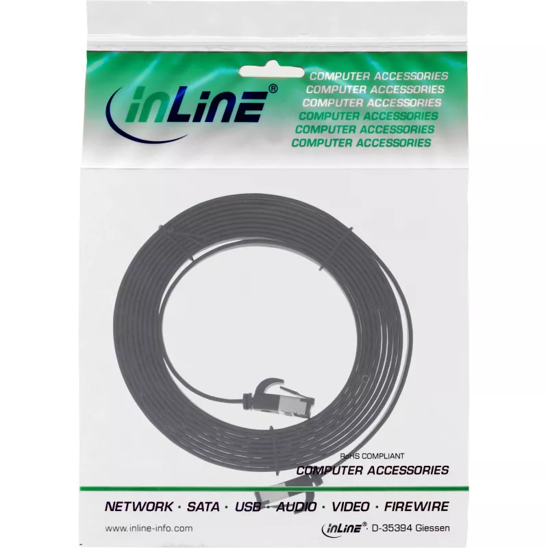 InLine Patch kabel płaski, U/FTP, Cat.8.1, TPE bezhalogenowy, Czarny, 1m