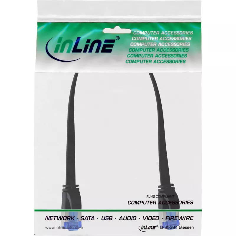 InLine Kabel krosowy płaski, U/FTP, Kat.6A, TPE bezhalogenowy, czarny, 0,3 m