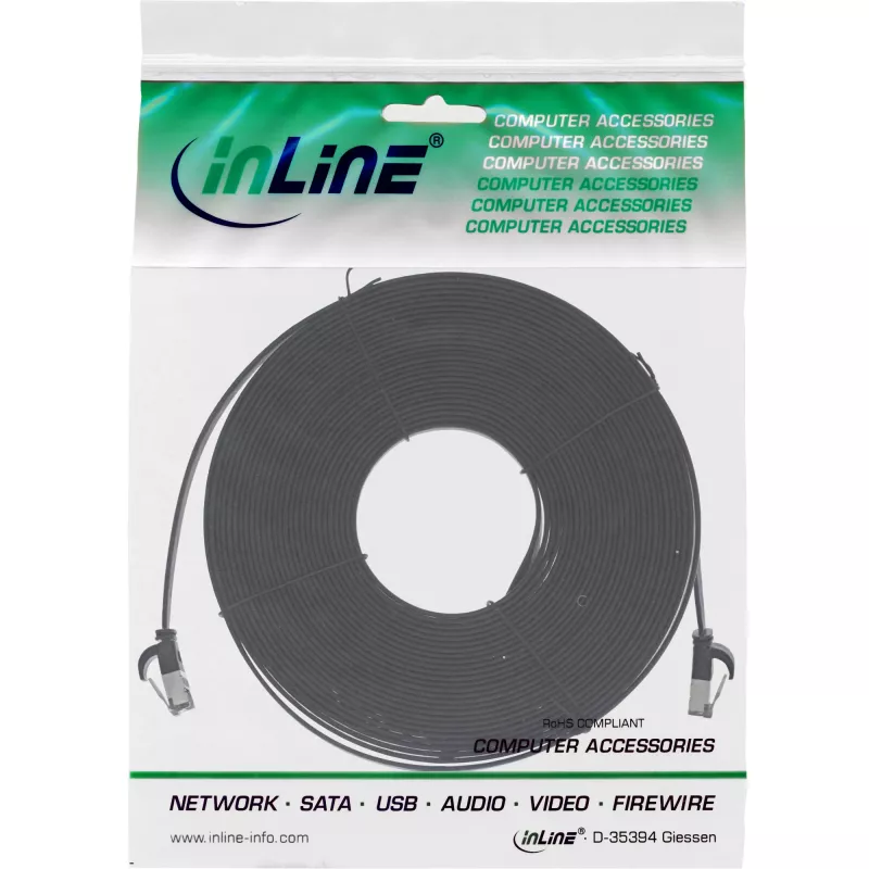 InLine Patch kabel płaski, U/FTP, kat.8.1, TPE bezhalogenowy, czarny, 7.5m