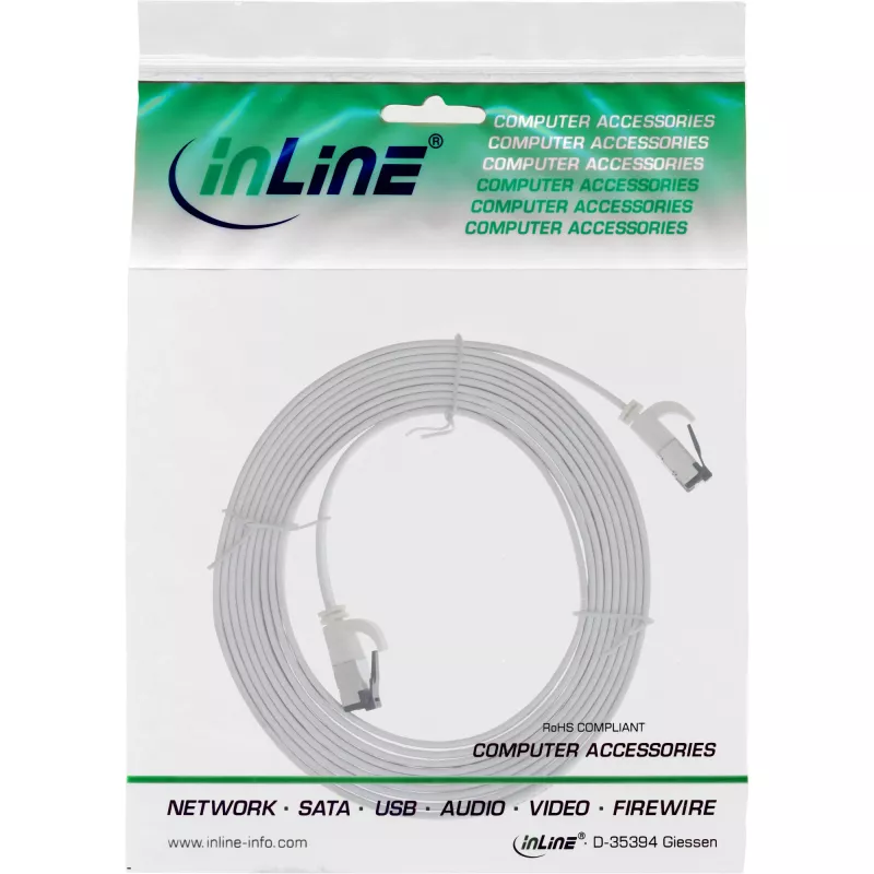 InLine Patch kabel płaski, U/FTP, Cat.8.1, TPE bezhalogenowy, biały, 0.5m