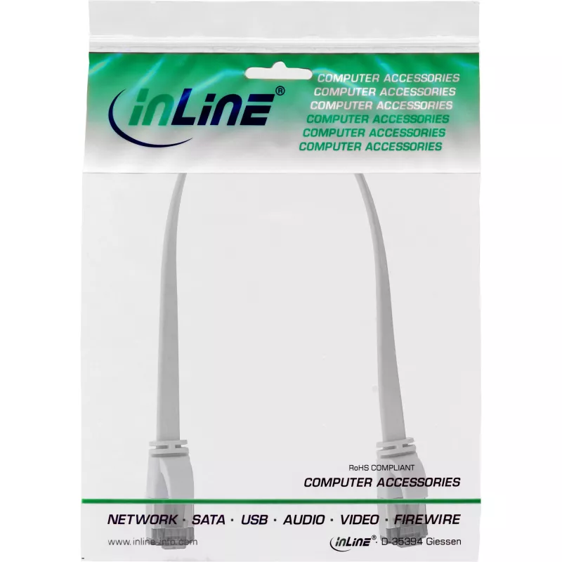 InLine płaski kabel krosowy, U/FTP, kat. 8.1, TPE bezhalogenowy, biały, 0,3 m