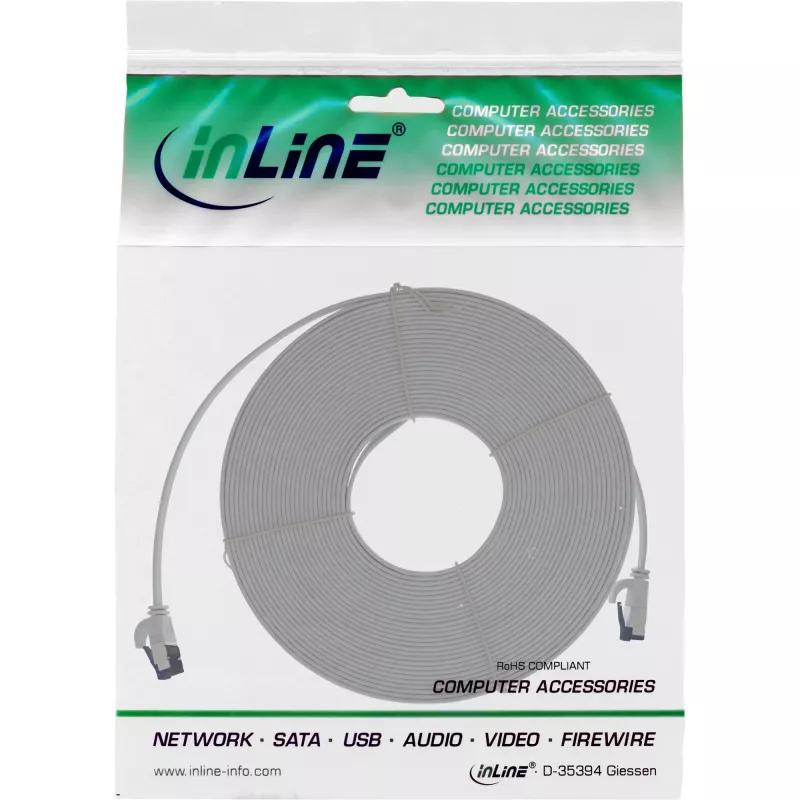 InLine Patch kabel płaski, U/FTP, Kat.8.1, TPE bezhalogenowy, szary, 7,5m