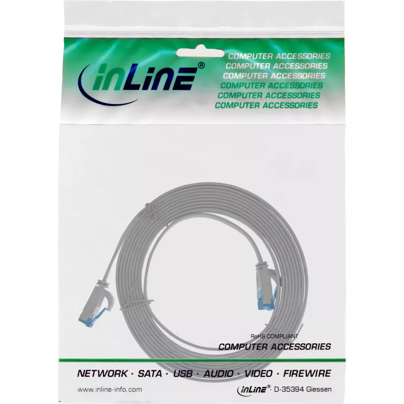 Kabel krosowy InLine płaski, U/FTP, Kat.6A, bezhalogenowy TPE, szary, 1m