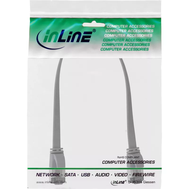 Płaski kabel krosowy InLine, U/FTP, kat.8.1, TPE bezhalogenowy, szary, 0,25 m