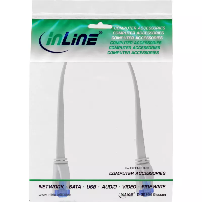InLine płaski kabel krosowy, U/FTP, kat.6A, TPE bezhalogenowy, biały, 0,25m