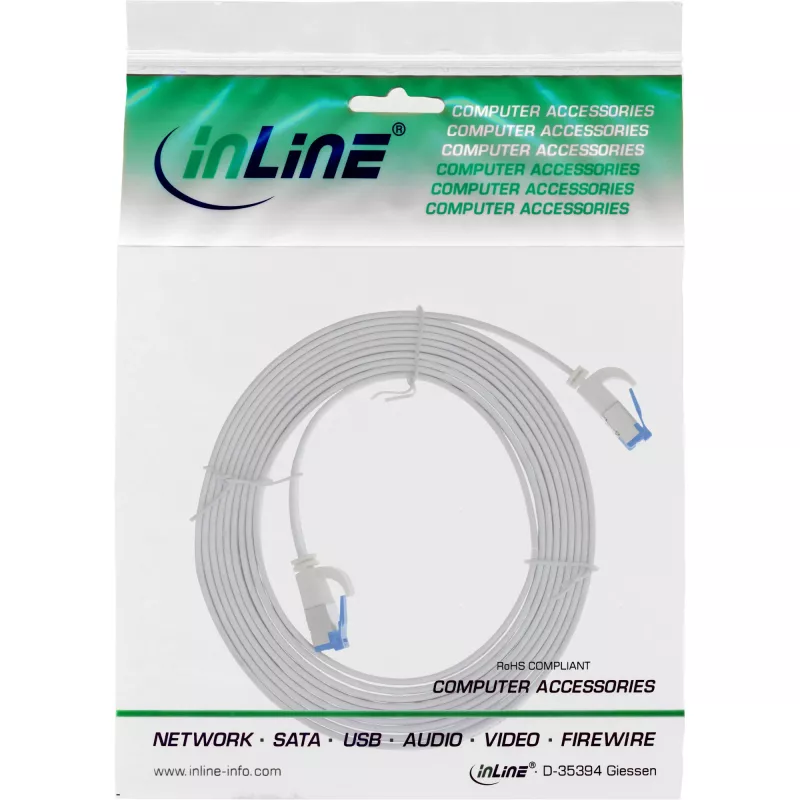 InLine kabel krosowy płaski, U/FTP, kat.6A, TPE bezhalogenowy, biały, 0,5 m