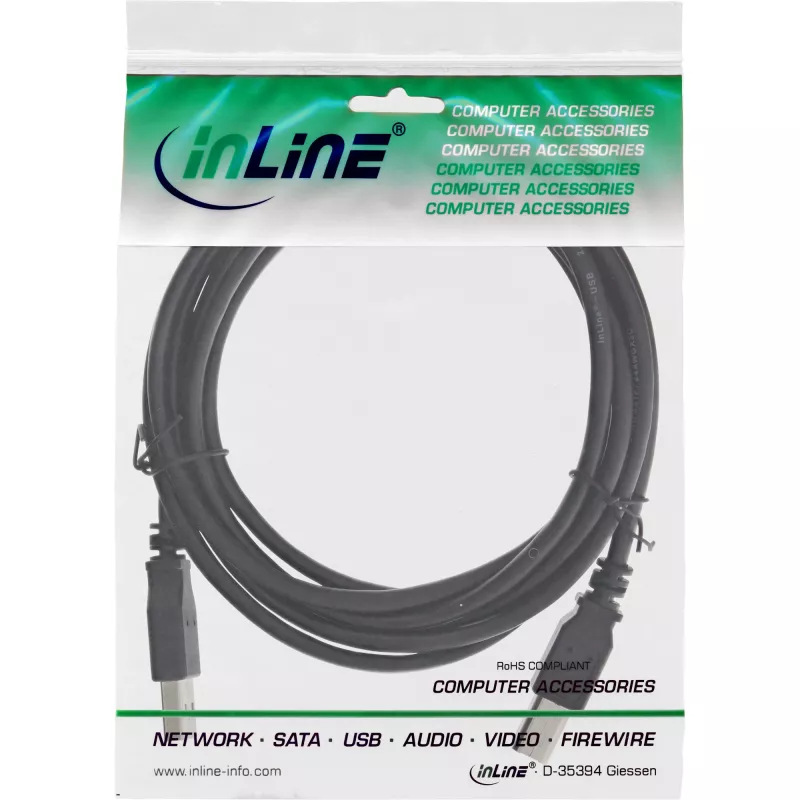 Kabel USB 2.0 InLine, typ A męski / B męski, czarny, 3 m