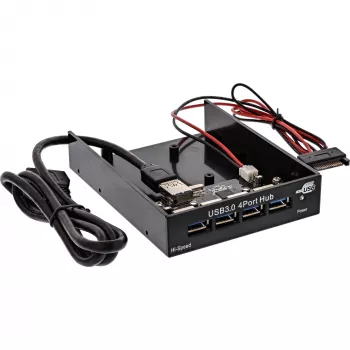InLine 4-portowy panelowy hub USB 3.0 do wnęki 3,5 cala, czarny
