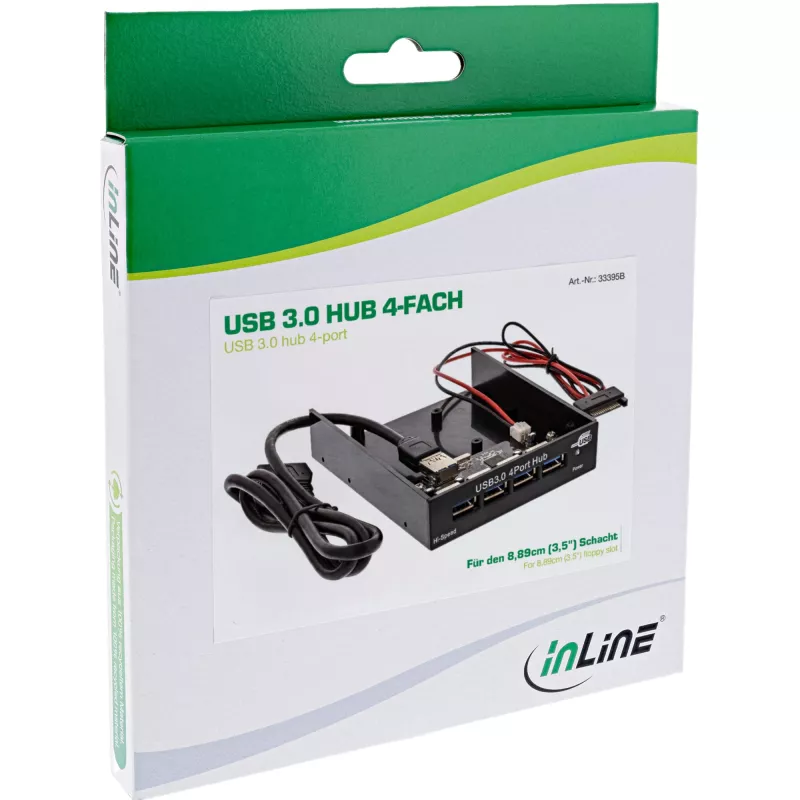 InLine 4-portowy panelowy hub USB 3.0 do wnęki 3,5 cala, czarny
