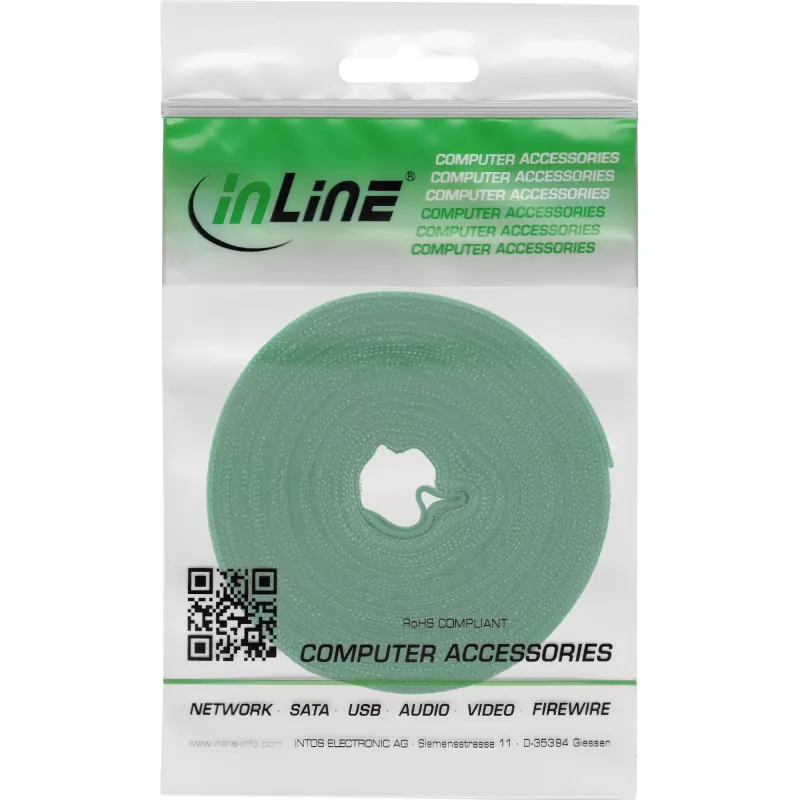 Opaski zaciskowe z zapięciem na rzep InLine Band 16 mm, 10 m, zielony