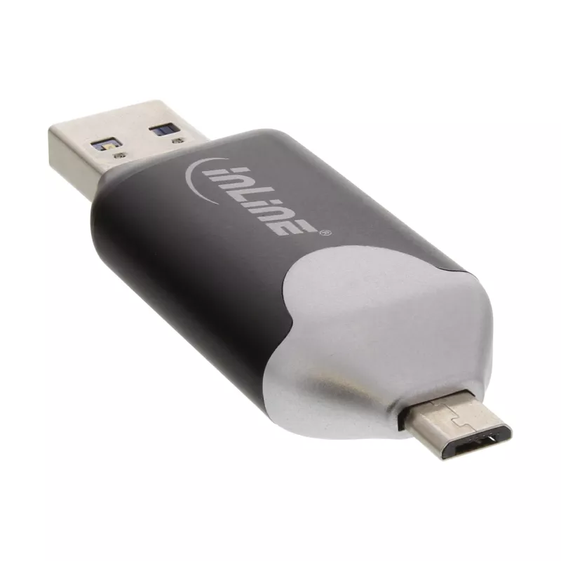 InLine USB3.0 Dual Cardreader, USB A i Micro-USB 2.0 dla SDXC i microSDXC