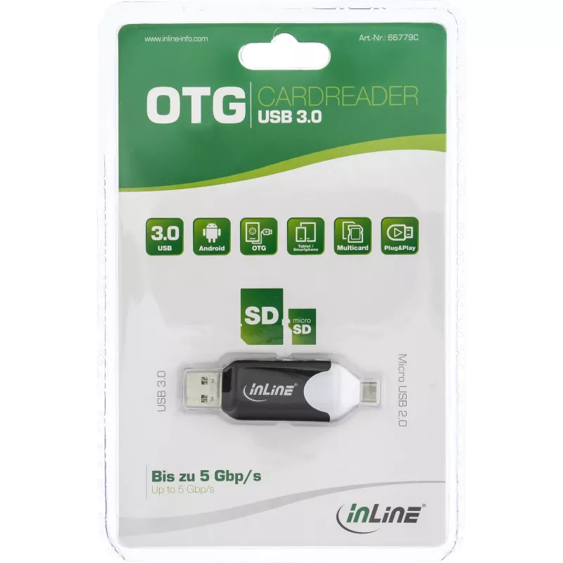 InLine USB3.0 Dual Cardreader, USB A i Micro-USB 2.0 dla SDXC i microSDXC