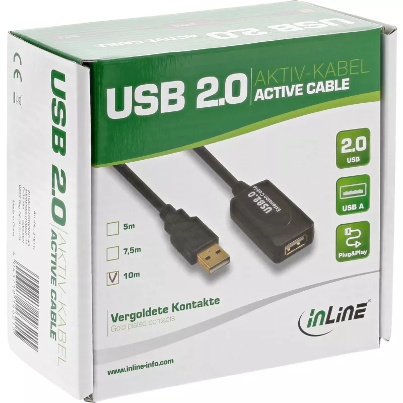 Kabel przedłużający z aktywnym wzmacniaczem sygnału InLine USB 2.0, wtyk typu A / gniazdo typu A, 5 m