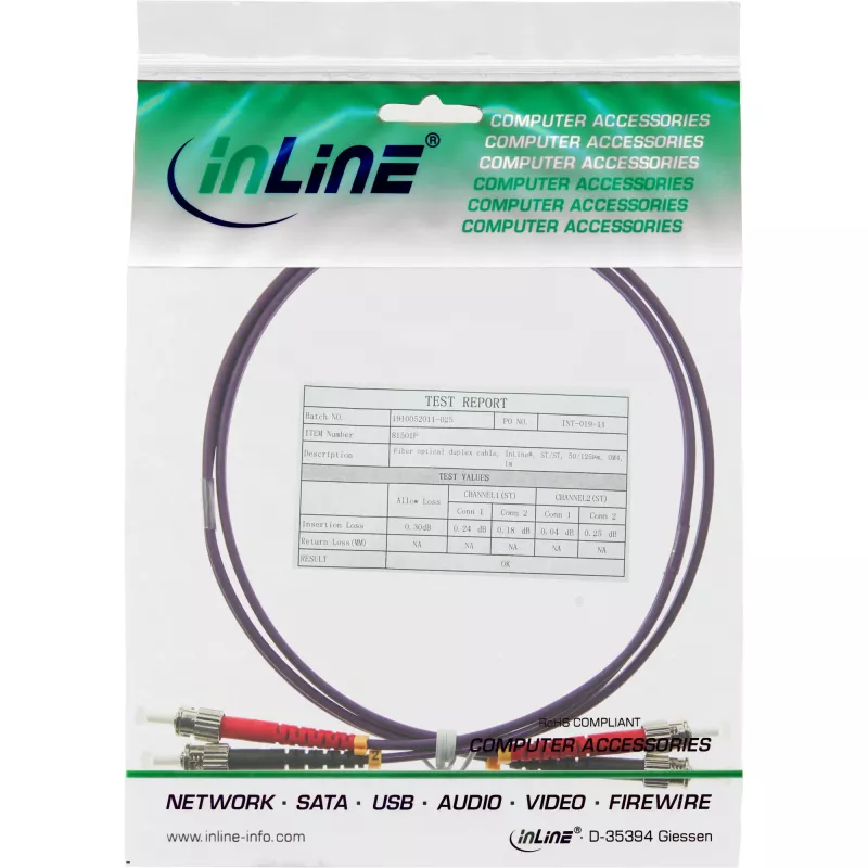 InLine światłowodowy kabel dupleksowy ST/ST 50/125 µm OM4 5m