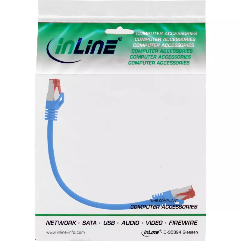 Kabel krosowy InLine S/FTP PiMF Cat.6 250MHz PVC miedź niebieski 0.3m