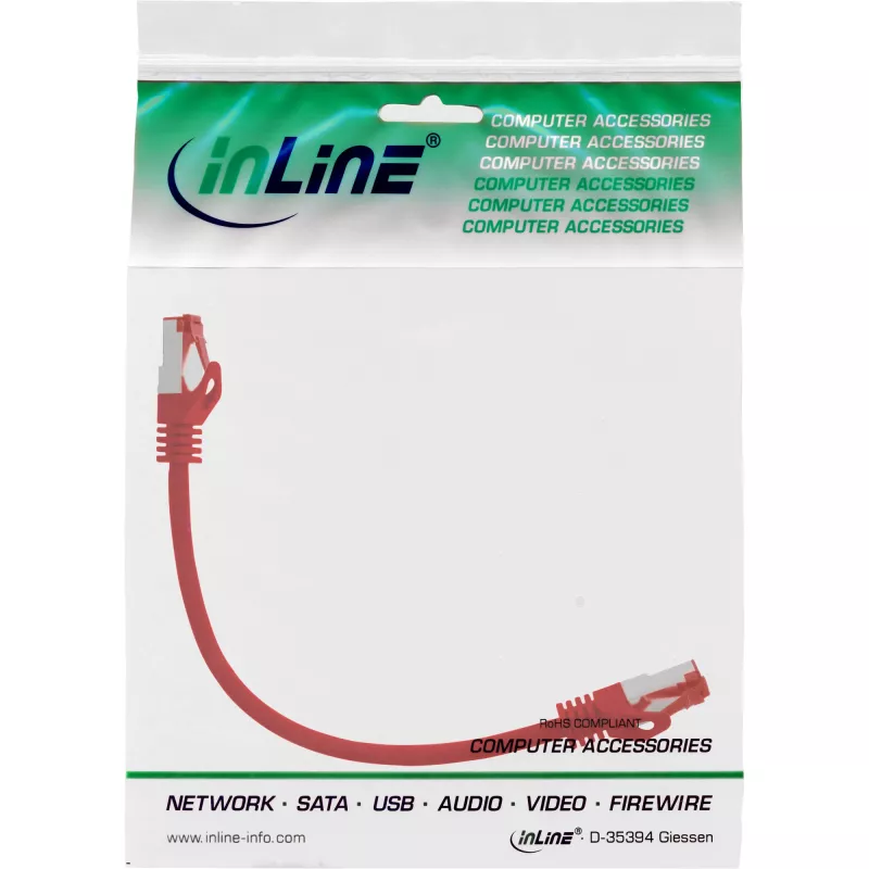 InLine Patch kabel S/FTP PiMF Cat.6 250MHz PVC miedź czerwony 0.25m