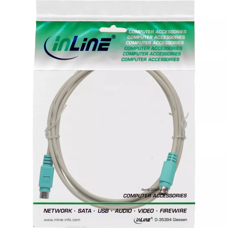InLine Kabel PS/2 męski / męski szary z zieloną wtyczką 2m