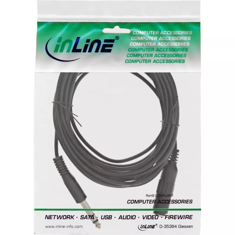 Przedłużacz Jack 6,3 mm stereo męski/żeński 5 m InLine 99935A