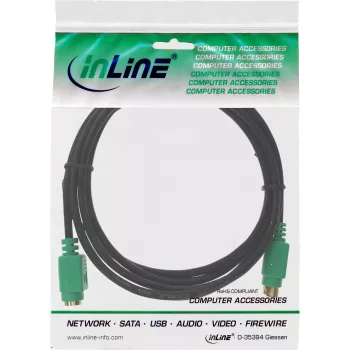 Kabel InLine PS/2, M/Ż, czarny/zielony, pozłacane styki, 3 m