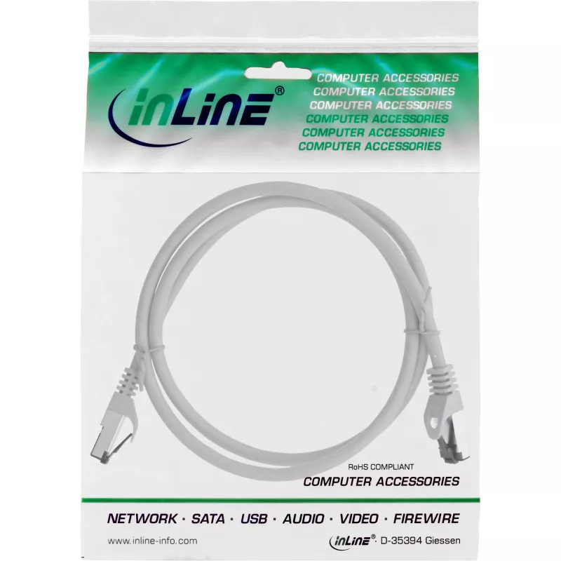 Kabel krosowy InLine, S/FTP (PiMf), kat.8.1, 2000 MHz, bezhalogenowy, szary, 0,5 m