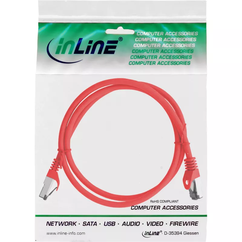 InLine Patch kabel, S/FTP (PiMf), Kat.8.1, 2000 MHz, bezhalogenowy, czerwony, 1,5 m