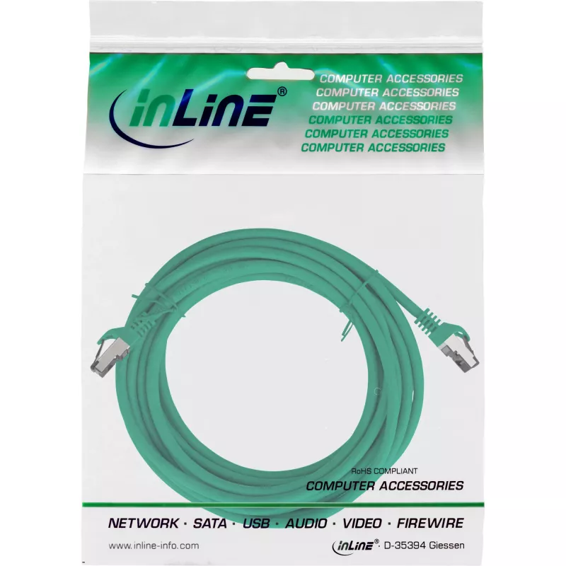 Kabel krosowy InLine, S/FTP (PiMf), kat.8.1, 2000 MHz, bezhalogenowy, zielony, 10 m
