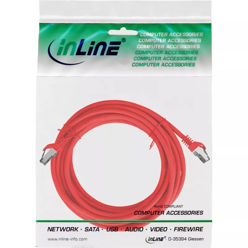 Kabel krosowy InLine, S/FTP (PiMf), Kat.8.1, 2000MHz, bezhalogenowy, czerwony, 7,5m