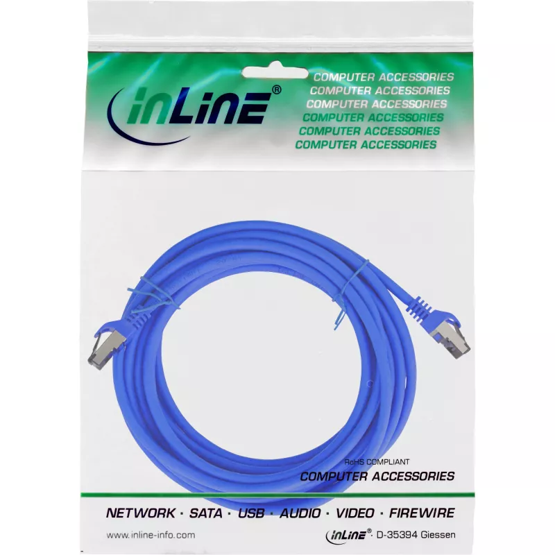 InLine Patch kabel S/FTP PiMF Cat.8.1 bezhalogenowy 2000 MHz niebieski, 15 m