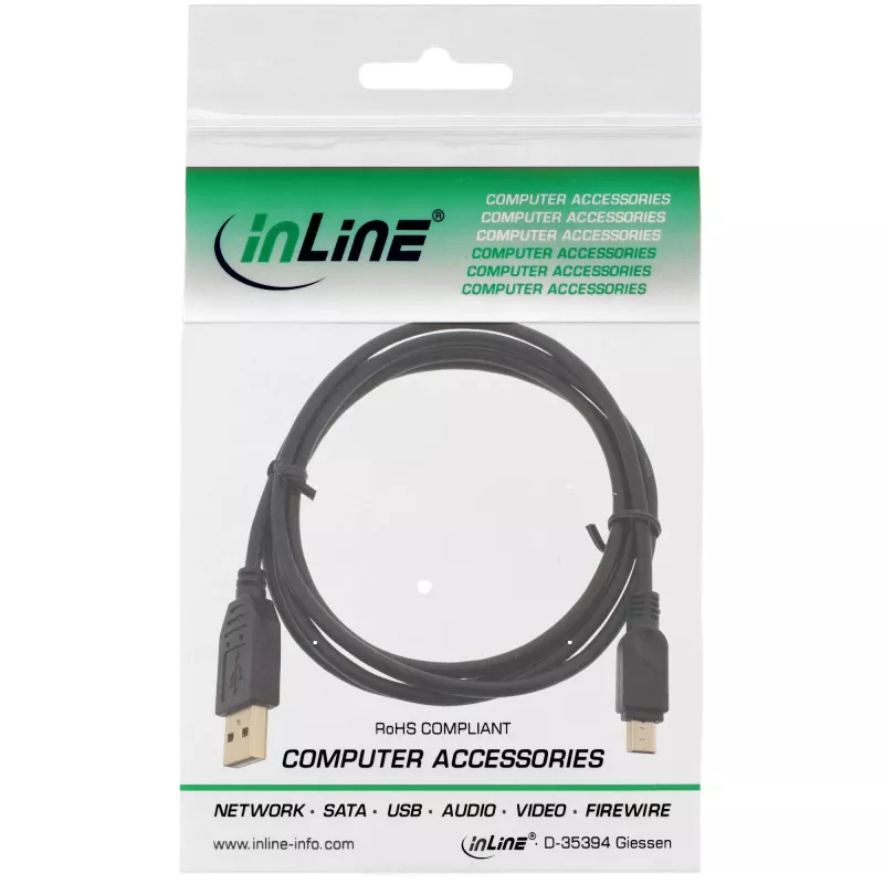 Kabel InLine USB 2.0 Mini, wtyk typu A / wtyk mini-B (5pin), czarny/złoty, 0,5 m