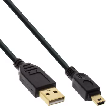 Kabel InLine USB 2.0 Mini, wtyk Typu A męski / mini-B męski (5pin), czarno-złoty, 1m