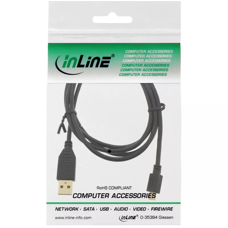 Kabel InLine Micro USB 2.0, wtyk USB typu A męski / Micro-B męski, czarny, 1,5 m