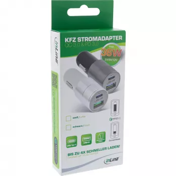 InLine USB car charger power-adaptor Quick Charge 3.0, biały