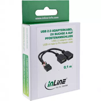 Wewnętrzny adapter kablowya InLine USB 2.0 2x żeńskie USB typu A / złącze na płycie głównej