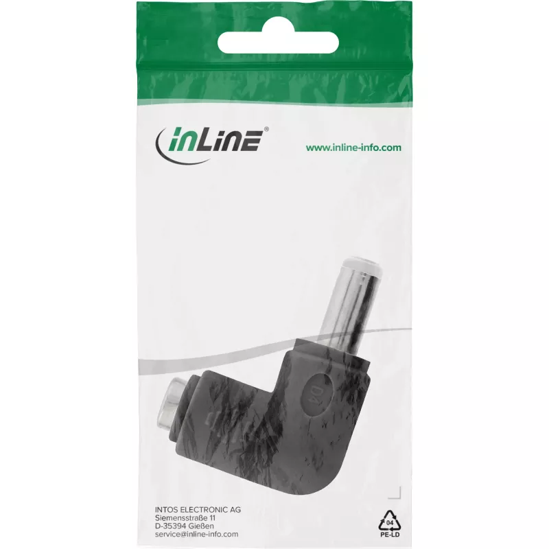 Adapter DC InLine 5.5×2.5 mm wtyk kątowy męski–żeński, wejście 5 V, wewnętrzny, czarny