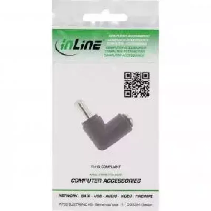 InLine Adapter DC 5,5x2,1 mm, wtyk DC męski/żeński kątowy, uniwersalny czarny