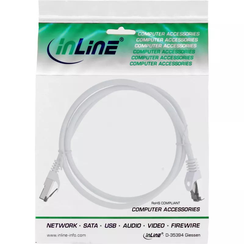 Kabel krosowy InLine, S/FTP (PiMf), Kat.8.1, 2000MHz, bezhalogenowy, biały, 1m