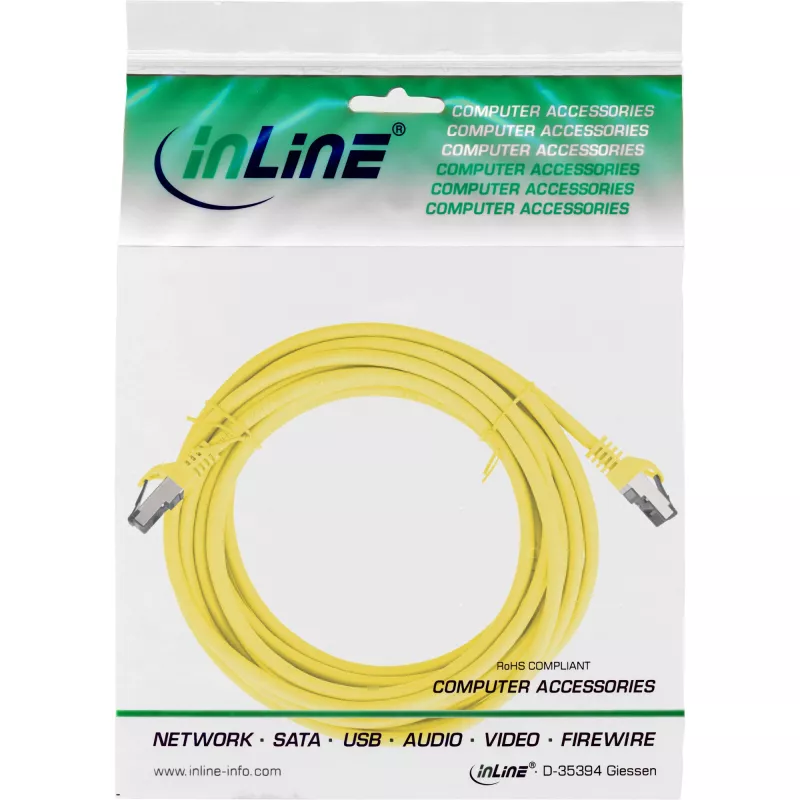 Kabel krosowy InLine, S/FTP (PiMf), kat. 8.1, 2000MHz, bezhalogenowy, żółty, 10m
